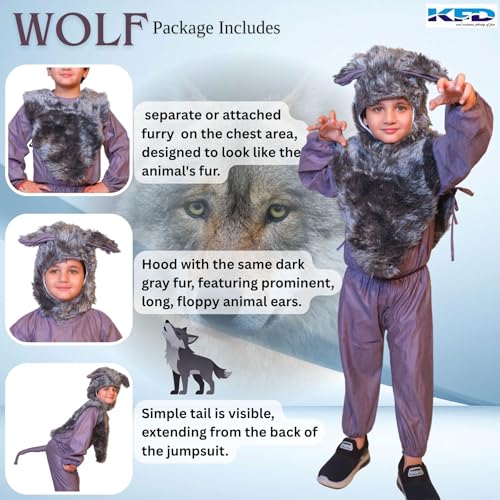 Image of Kaku Fancy Dresses Fleece Wolf Wild Animal Costume For Kids - Grey, 5-6 Years | Animal Fancy Dress For Boys & Girls