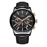 LIGE Montres Hommes Mode Étanch Acier Inoxydable Analogique Quartz Sport Chronographe Blanc Cadran Classique Cuir Bracelet Montres
