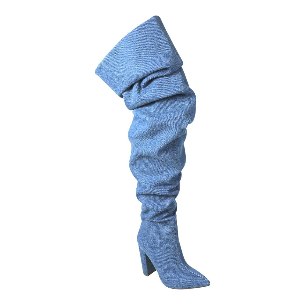 Liliana Womens Over The Knee Thigh High Chunky Heel Slouchy Boots