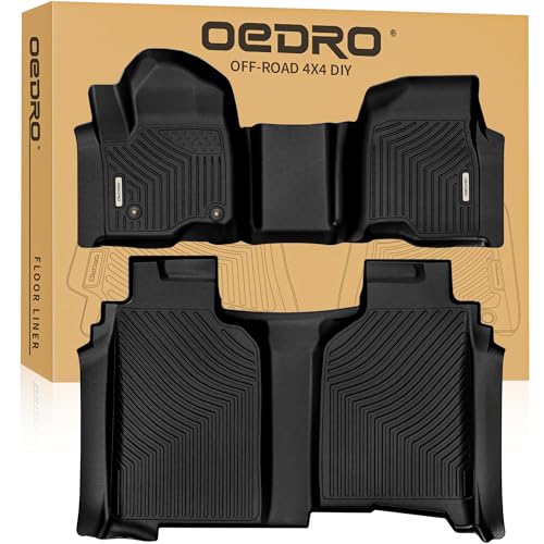OEDRO Floor Mats Fit for 2019-2026 Chevy Silverado/GMC Sierra Denali 1500 & 2020-2026 Silverado/Sierra 2500HD/3500HD Crew Cab Without Rear Underseat Storage Box TPE All-Weather Car Mats Black