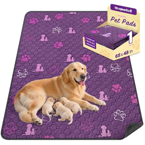 Image of WanpeeGoo Washable Pee Pads for Dogs, Waterproof, 65 x 48 in, 1 Pack, Purp | Super Absorbent, Waterproof and Non-Slip; Washable, Reusable Dog Pads for Crates, Playpens, Floors, Furniture and Travel