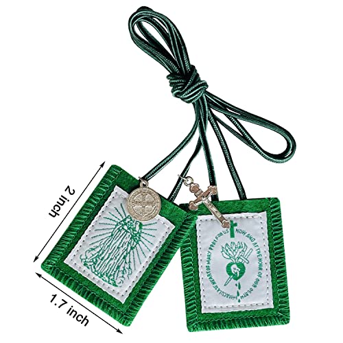 Green Scapular, 3 Pack Bulk Scapulars Catholic Of Immaculate Heart of Mary Green, Escapularios Catolicos Scapular Catholic Necklaces Religious Gift For Women Man With St Benedict Medal Crucifix2