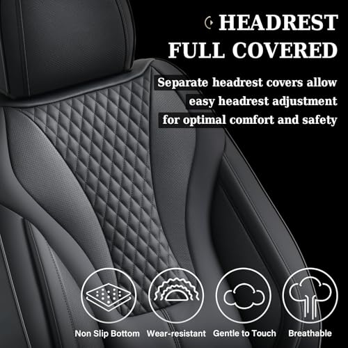 Image of Coverado Waterproof Nappa Leather Car Seat Covers, Automotive Seat Covers,Front Car Seat Cushion & Car Seat Protector, Black Seat Covers Universal Fit for Most Cars, SUVs, Trucks