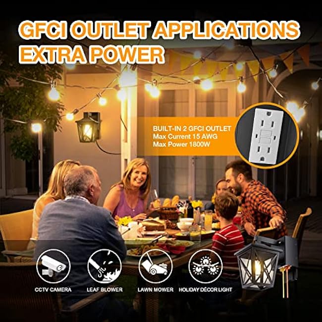 Porch Lights with Outlet, Dusk to Dawn Outdoor with Outlet Built-in, Waterproof Anti-Rust Aluminum Outside Light with GFCI Outlet, Wall Sconce Light with Plug for Front Door (Black 1PC)