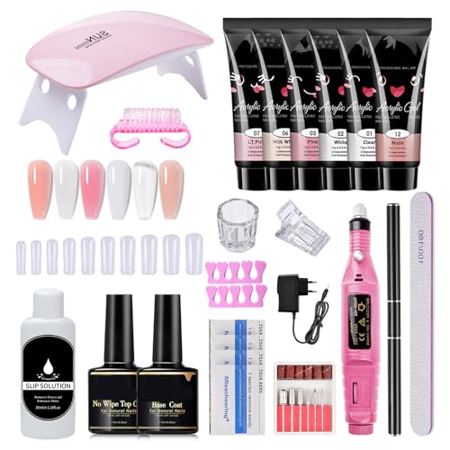 Kit de gel de uñas de polietileno - 19 kits de uñas - Kit de extensión de uñas para principiantes, kit de extensión de uñas de gel, arte de uñas, regalo para mujeres, salón en casa, manicura de Bexdug
