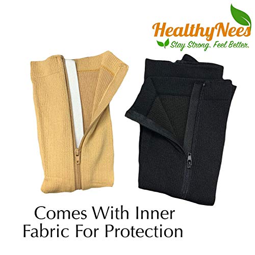 Image of HealthyNees 2 Set Open Toe 20-30 mmHg Compression Leg Calf Swelling Zipper Sock (2 Pairs Beige, 4X-Large)