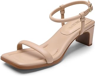 Womens Heels Open Toe Ankle Strap Square Cute Wedding Party Sandal Comfort Dress Shoes