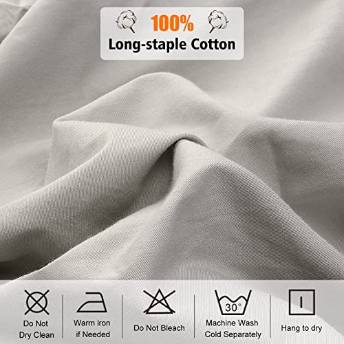 Lirex European Single Fitted Sheets 90x200,100% Cotton 300 Thread Count Soft Breathable Deep Pocket up to 12" / 30cm,Grey - Image 3