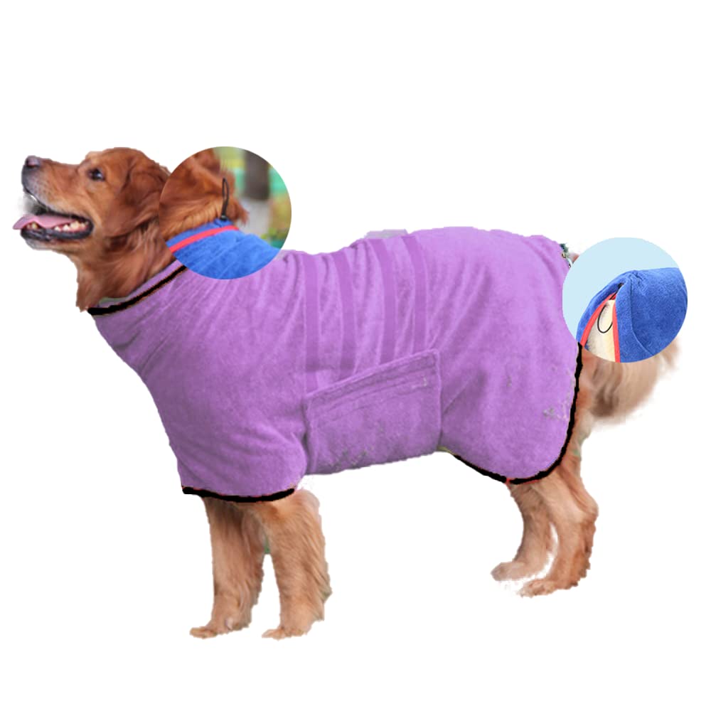 Hixingo Dog Towel absorbent robe, Thickened Microfiber Dog Drying Coat Pet Dog Cat Bath Robe Towel with Adjustable Magic Tape, Dog Bathrobe Towel for Small Medium Large Pet (Purple,S-40cm Back)