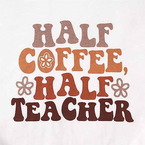 MODNTOGA Teacher Shirt Half Teacher Half Coffee T-Shirt Women Vintage Back to School Tee Tops Short Sleeve Retro Teacher Gift - Image 5