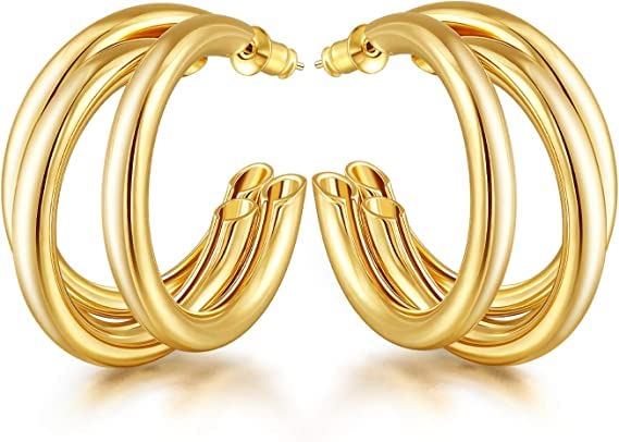 VIEN Round Hoop 3 Layers Circle Earrings For Women Lightweight Trendy Split Earrings Alloy Hoop Earring (B0C4T9GQ96) Amazon Price History, Amazon Price Tracker