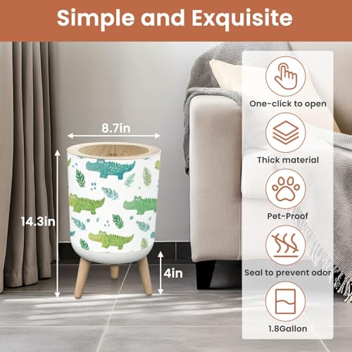 Caneca de basura pequeña con tapa y decoración cocodrilo 1.8 gal miniatura 2