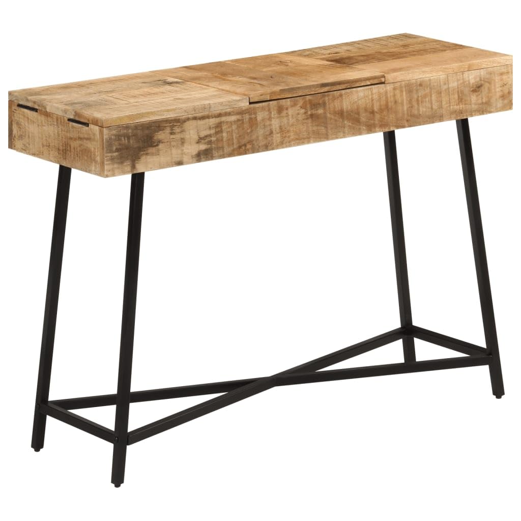 Tocador de madera maciza de mango y hierro, 105 x 35 x 75 cm, con cajón y espacio de almacenamiento, para dormitorio, vestidor, habitación de niña, con estante y organizador para cosméticos y
