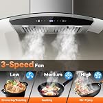 Range Hood 30 Inch, Tieasy Wall Mount Kitchen Hood with Ducted/Ductless Convertible Duct, Stainless Steel Chimney and Baffle Filters, Touch Control Fan Timer, LED Lights, 3 Speed Fan