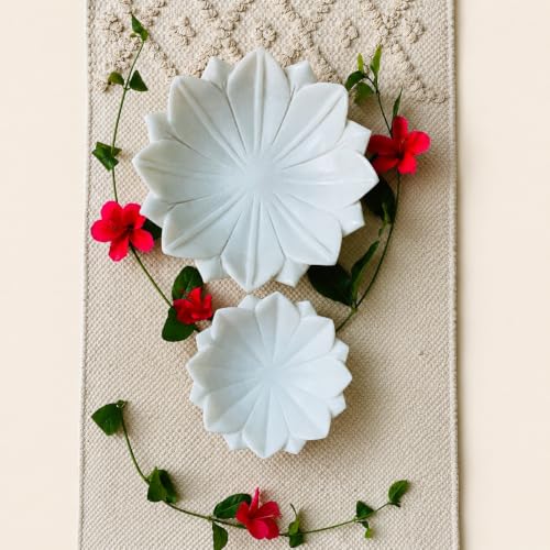 Image of Marble Urli Bowl for Home Decor | Handcrafted Floating Bowl, Decorative Centerpiece for Living Room Table, Luxury Stone Urli Dish, Pooja Decor & Festive Gift Item (Floral /6 Inch)
