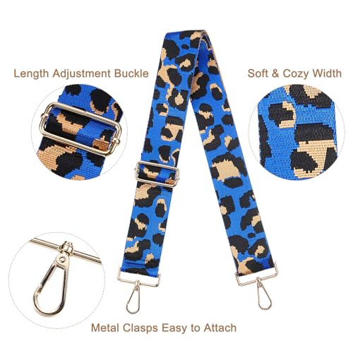 Image of uxcell Purse Strap Replacement, 31-51inch Adjustable Polyester Leopard 2inch Wide Crossbody Shoulder Strap for Handbag Guitar(Blue, Gold Buckle)
