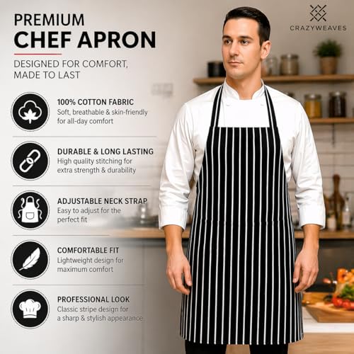 Image of 100% Cotton Cooking kitchen Apron for Women and Men chef apron With adjustable neckstrap and ties with center pocket with strong and durable cotton apron