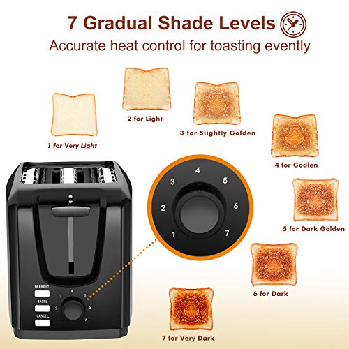 Toaster 2 Slice Wide Slot 2 Slice Toaster Best Rated with Bagel/Defrost/Cancel Function Cool Touch Black Toaster for Bread Bagel with Removable Crumb Tray - Thumbnail 5