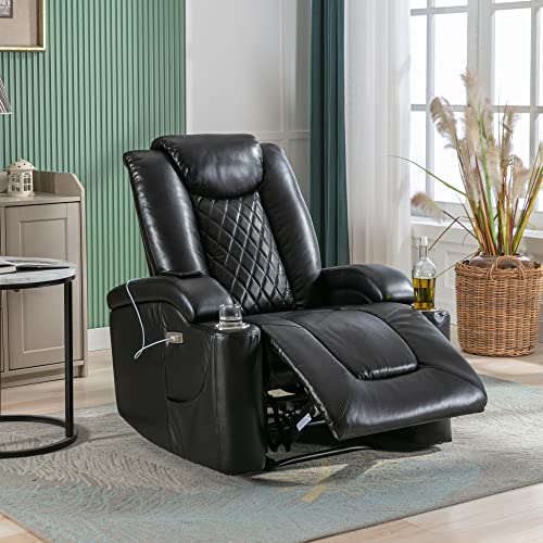 Electric Recliner Chair With Usb Charge Port, Power Motion Recliner With Cup Holder -Pu Lounge Chair For Living Room,Black #TOP1