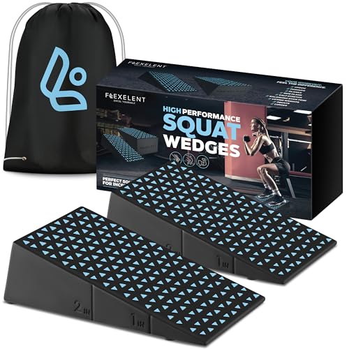 Flexelent Squat Wedge Block Pair - Heel Elevated Squat Wedge for Deeper Squats, Heavy Lifting and Better Form - 17° Angle Exercise Wedges, Slant Board for Squats with Carry Backpack - Light Blue Sky