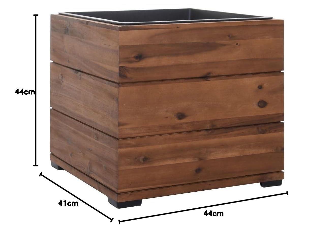 VIVANNO Pflanzkübel Blumenkübel Würfel Holz Block Braun mit Einsatz - 44x44x41