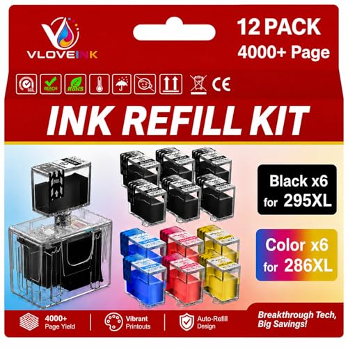 VLOVEINK PG-295XL CL-286XL Ink Refill Kit for Canon PG-295 CL-286, 12 Pack
