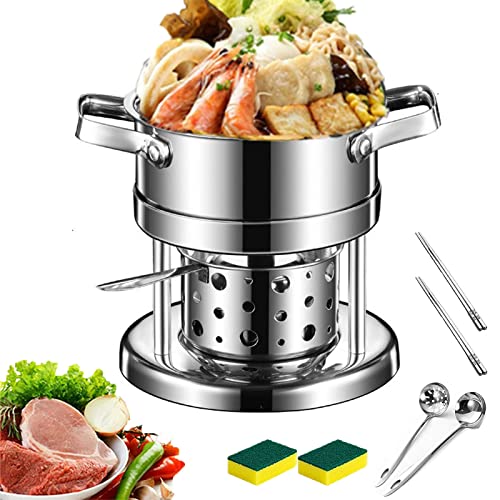 Tragbare Campingkocher Spirituskocher Mit Topf, Campingkocher Ohne Gas Und Strom Indoor, Edelstahl Spirituskocher Für Camping Grillen HeißEr Topf Picknick Mit Zwei LöFfeln Und Essstäbchen (Color : B Cover