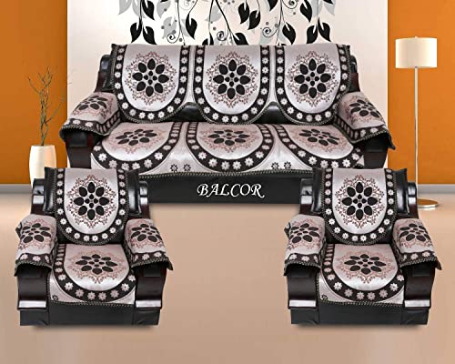 Image of Cotton 12 PCs Design DECAN Sofa Cover with Handle Cover Set of 5 Seater(3+1+1+6)-Black
