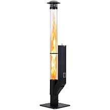 COWVIE 56 Inch Patio Wood Pellet Heater with Rain Cap & Viewing Window Portable Pellet Fire Pit for Patio, Backyard, Camping, Beach, Balcony