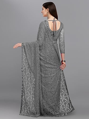 Image of LOROFY Women's Brasso Net Saree With Blouse