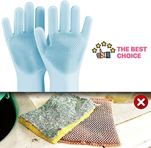 Image of Magic Dishwashing Gloves with Scrubber, Silicone Cleaning Reusable Scrub Gloves for Wash Dish, Kitchen, Bathroom (Black)