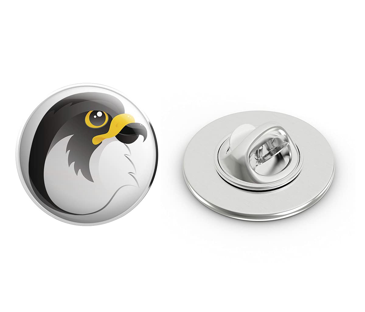 Simple Falcon Hawk Yellow Black Bird Mascot Cartoon Round Metal 0.75" Lapel Pin Hat Shirt Pin Tie Tack Pinback