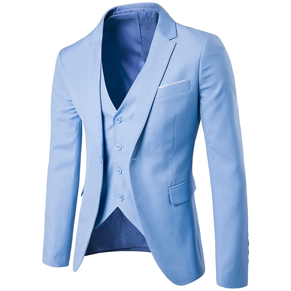 GUOCU Garnitur męski slim fit, 3-częściowy, marynarka, spodnie, kamizelka do biznesu, na wesele, imprezę, garnitur, marynarka, spodnie garniturowe, kamizelka, zestaw, niebieski1, 4XL