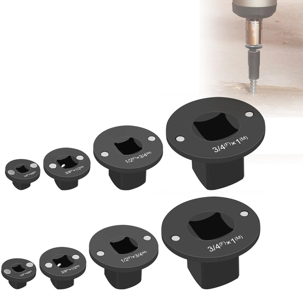 Low Profile Impact Socket Adapter Set,2025 New 4PCS Drive Ratchet Adapter Set for Tight Spaces,3/4" to 1", 1/2" to 3/4", 1/2" to 3/8", 1/4" to 3/8" (