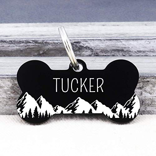 Ultra Joys Stainless Steel Pet ID Tag Dog Name Tags Personalized Front and Back Engraving, Customized Dog Tags and Cat Tag, Optional Engraved on Both Sides, Bone Tag with Mountain Design, Large - Image 3
