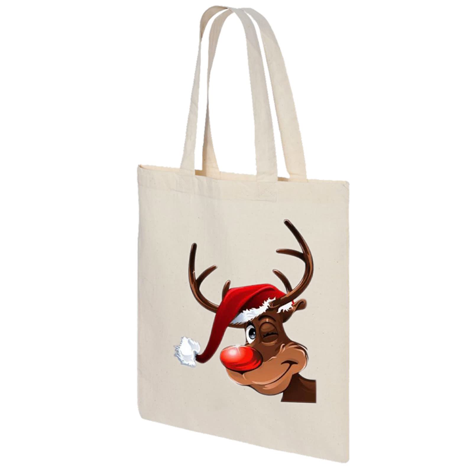 Vagile Unisex Natural Christmas Reindeer Tote Bag, Xmas Bag, Secret Santa Gifts, Xmas Gift