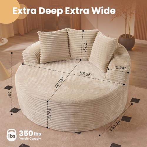 Image of HOOOWOOO Cloud Round Couch for Living Room,Oversized Single Sofa No Assembly,Matching Plush Corduroy Chaise Lounge Accent Chair for 1 to 2 Persons(Beige)