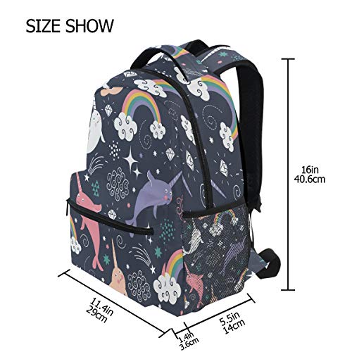 Backpack for Girls Kids Boys Teens Rainbow Narwhal Lightweight Bookbag School Bag Laptop Bags Travel Hiking Camping Daypack2