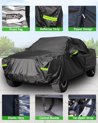 Image of Waterproof Pickup Truck Cover, All Weather Outdoor Protection | Fits Ford F-150, Chevy Silverado, Ram 1500 & Trucks Up to 210 inch,Full Protection,Windproof Design,Heavy-Duty Fabric
