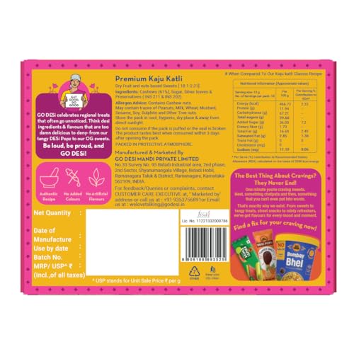 Image of GO DESi Premium Kaju Katli - 180 grams | 61% Cashews | More Cashews, Less Sugar | Sweets |
