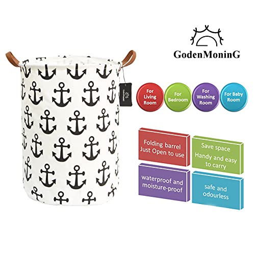 Laundry Baskets,Bedroom Hamper,Kitchen Organization,Godenmoning 62.8L Waterproof Round Cotton Linen Collapsible Storage Basket. (Anchor) #TOP4