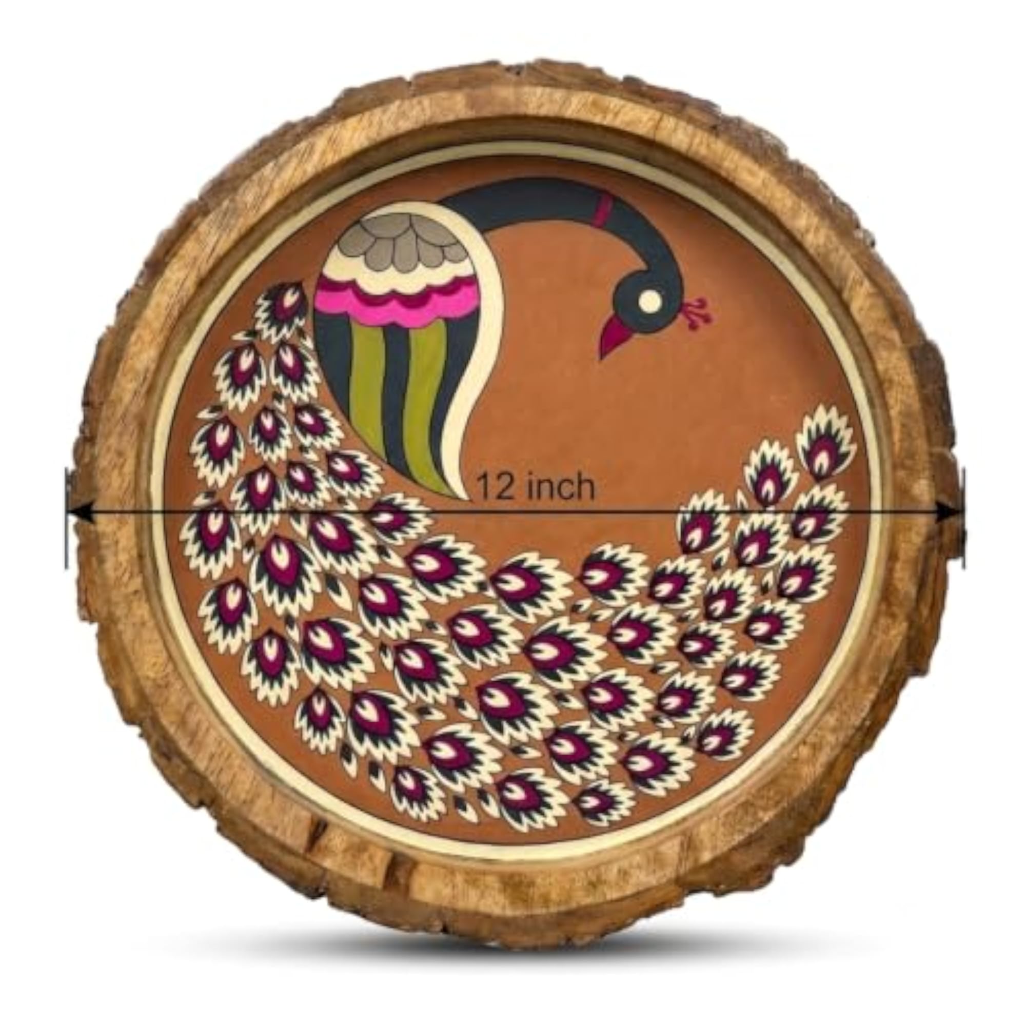 Wooden Round Tray with Tree Print, 12 Inch