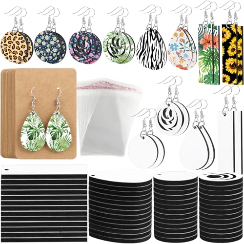 Riceshoot 400 Pieces Sublimation Earring Blanks Bulk with Hooks Jump Rings Ear Plugs Cards Holder and Transparent Packaging Bags Unfinished MDF Earrings for DIY Making