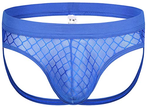 mywaxberry Men's Sexy Mesh U Convex Pouch Double Sex with Sexy Underwear (Blue,X-Large)