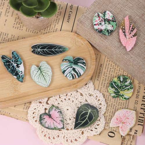Qianyu 10 imanes frigorífico hojas decorativas verdes y rosas miniatura 7