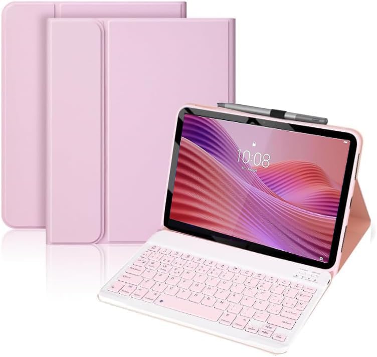 Funda Teclado para Tablet Lenovo Tab 10.1'' TB311FU/TB311XU, Soporte para Lápiz y Teclado Recargable, [Español] Magnético Desmontable Bluetooth Teclado for Tablet 10.1 Pulgadas (Rosa)
