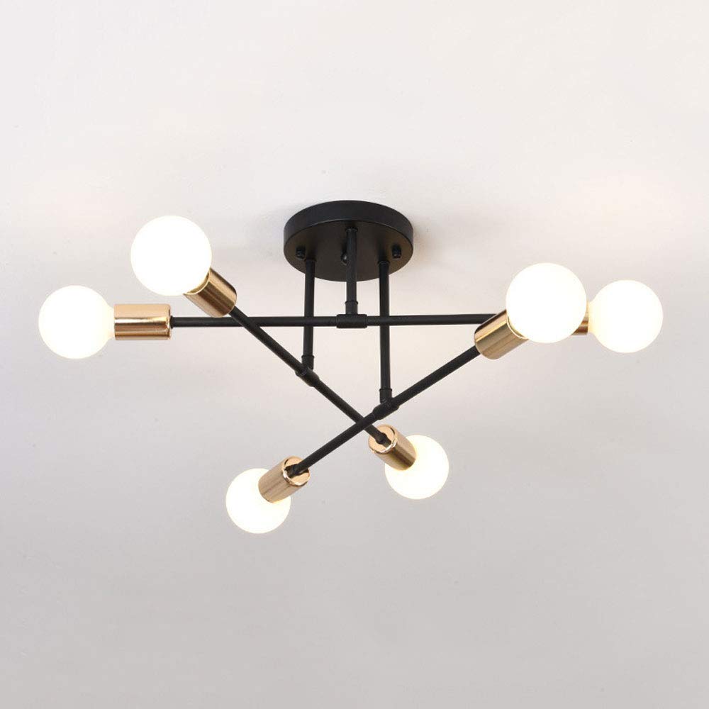 WEZXRLZNE Nordic Modern Long Rod Adjustable Sputnik Chandelier 6 E27 Base Indoor Semi Flush Mount Ceiling Creative Home Decoration Lighting Fixture for attic Laundry Room Bedroom(Black)
