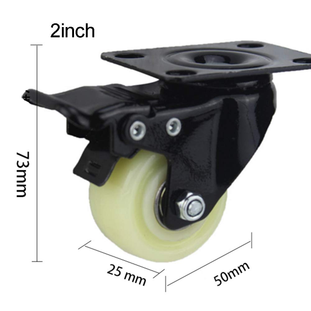 Ruote piroettanti Ruote per carichi pesanti 4 Ruote piroettanti 40/50mm Ruote per mobili Ruote fisse silenziose con piastra di montaggio superiore Capacità di carico 200 kg (Bianco 50 mm 2 pollici)