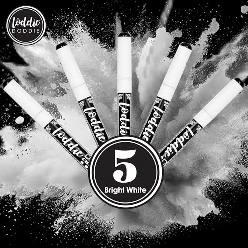 Image of Loddie Doddie Liquid Chalk Markers for Chalkboard - 5 Pack, 1 mm Point, White - Erasable & Low-Odor Non-Toxic Ink - Chalk Pen & Window Markers for Glass
