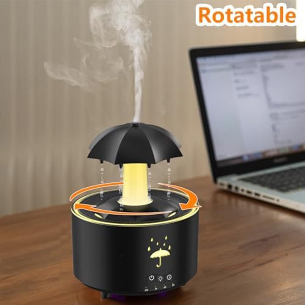 Minhe Diffusore per aromaterapia a LED a 7 colori con rotazione automatica, suoni della pioggia, impostazioni del timer e spegnimento automatico, doppio uso come umidificatore e diffusore di oli